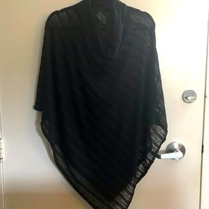 Emk Sheer Black Poncho with cowl neck and striped detail